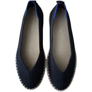 Rothy's The Espadrille in Black With blue Trim natural jute sole. Size 7.